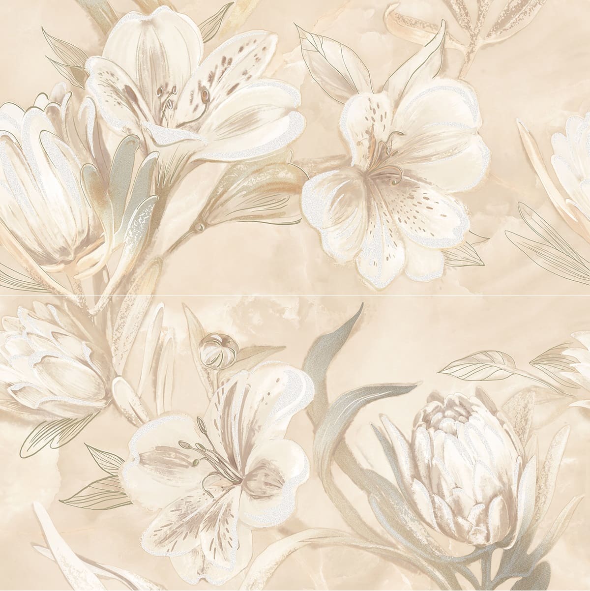 Панно настенное Opale Beige Flower 630x630 бежевое (комп. из 2 шт.) фото