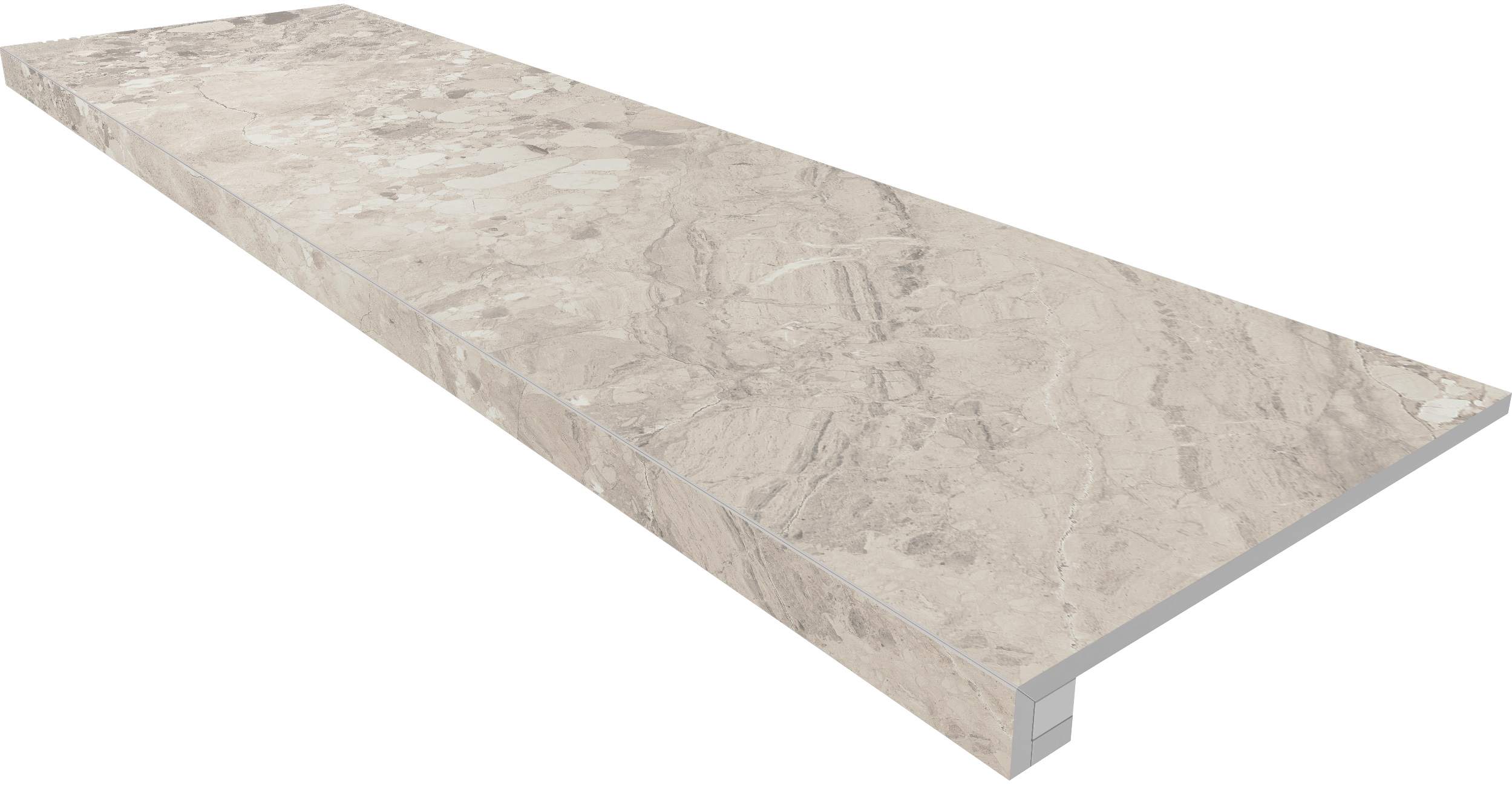 Ступень Oceanmist Light Grey 330x1200 (прямоугольный бортик) без насечек+подступенок 145x1200 неполир. OM01 фото