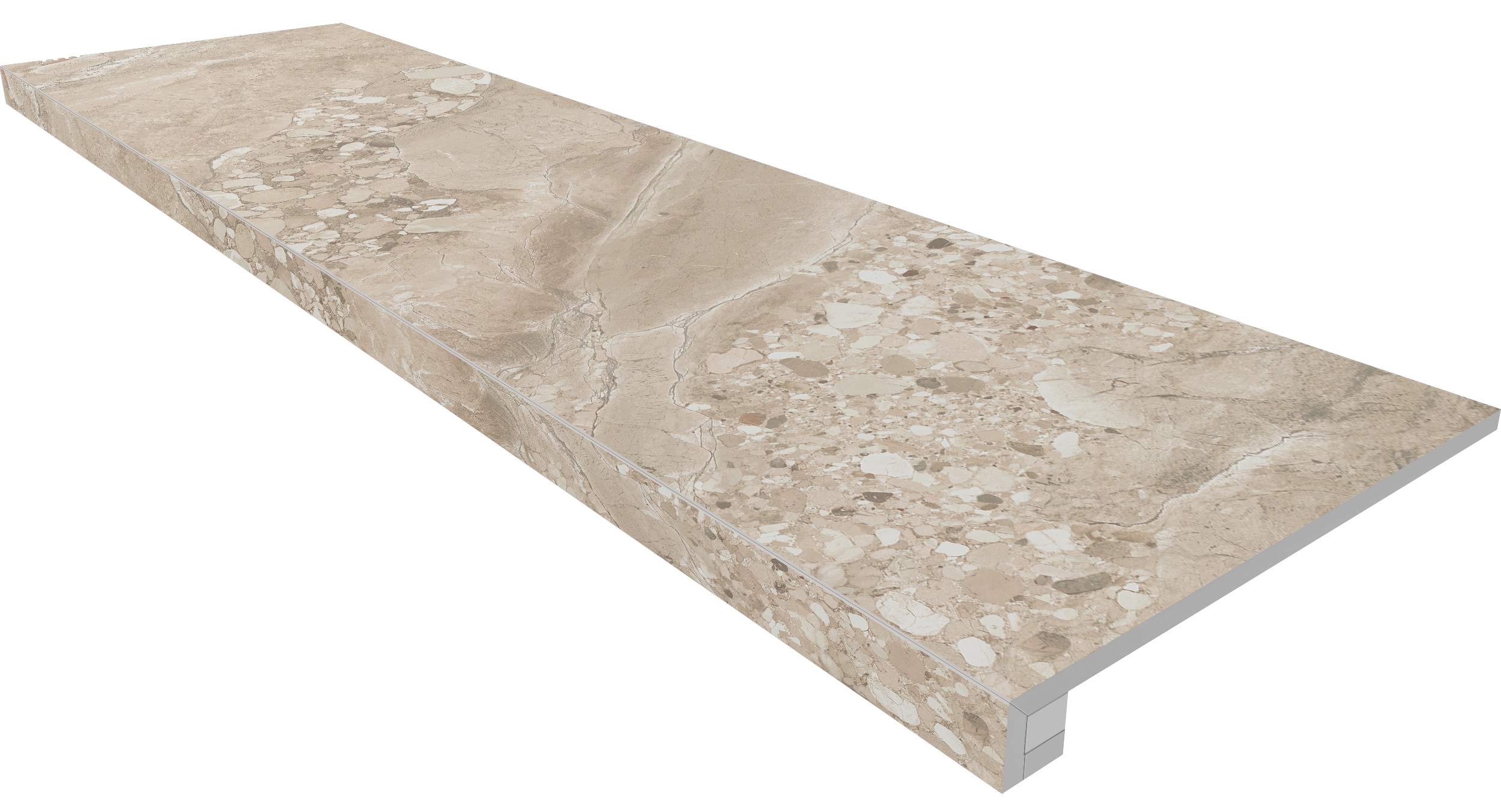 Ступень Oceanmist Beige 330x1200 (прямоугольный бортик) без насечек+подступенок 145x1200 неполир. OM02 фото