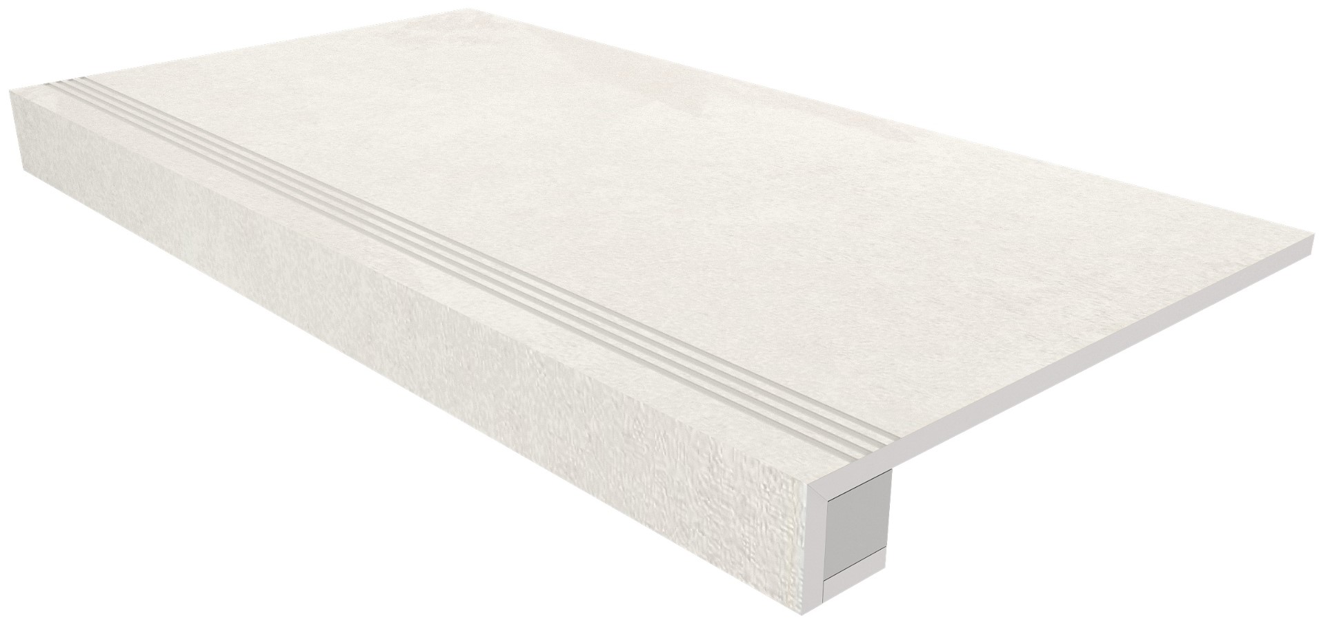Ступень Terra White 330x1200 (прямоугольный бортик) с насечками+подступенок 145x1200 неполир. TE00 фото