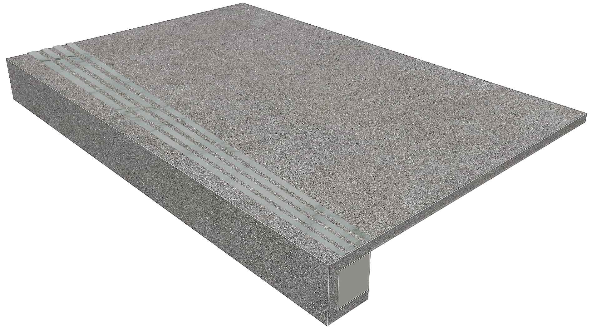 Ступень Terra Grey 330x1200 (прямоугольный бортик) с насечками+подступенок 145x1200 неполир. TE02 фото