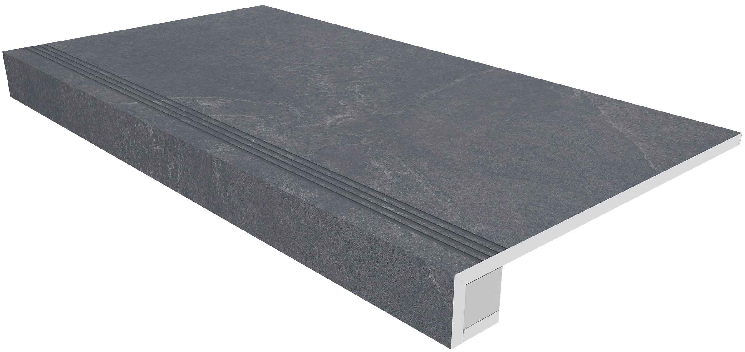 Ступень Terra Black 330x1200 (прямоугольный бортик) с насечками+подступенок 145x1200 неполир. TE04 фото